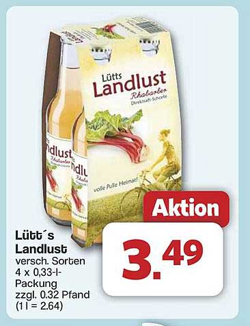 Lütt's Landlust - Rhabarber Getränk (4 x 0,33 l-Packung)