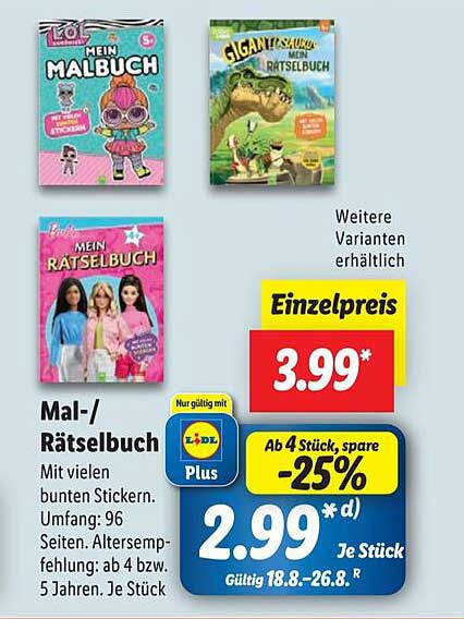 Mal-/Rätselbuch mit vielen bunten Stickern