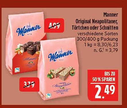 Manner Original Neapolitaner, Törtchen oder Schnitten 300/400 g Packung