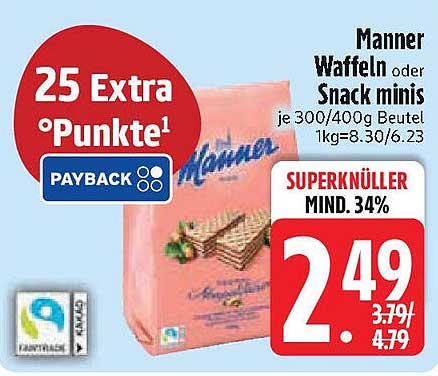 Manner Waffeln oder Snack minis je 300/400g Beutel