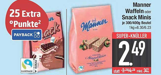 Manner Waffeln oder Snack Minis je 300/400g Beutel