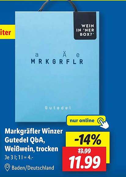 Markgräfler Winzer Gutedel QbA, Weißwein, trocken