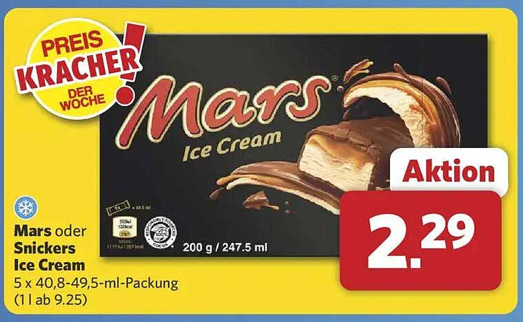 Mars oder Snickers Eis Cream 5 x 40,8-49,5-ml-Packung