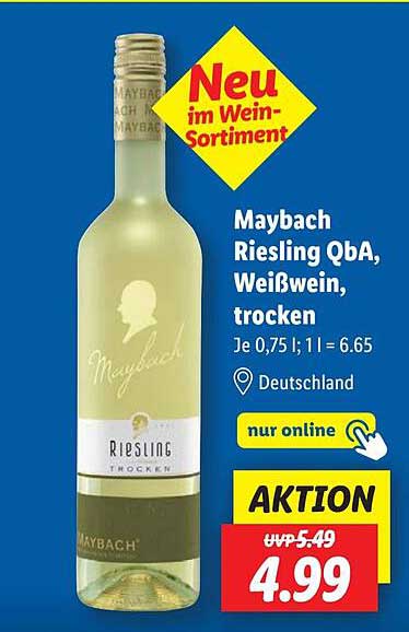Maybach Riesling QbA, Weißwein, trocken