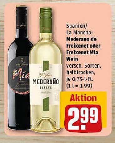 Mederano de Freixenet oder Freixenet Mia Wein, 0,75 l für nur 2,99 €