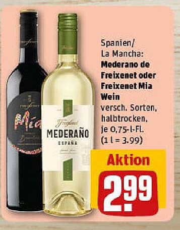 Mederano de Freixenet oder Freixenet Mia Wein - 0,75 l für nur 2,99 €