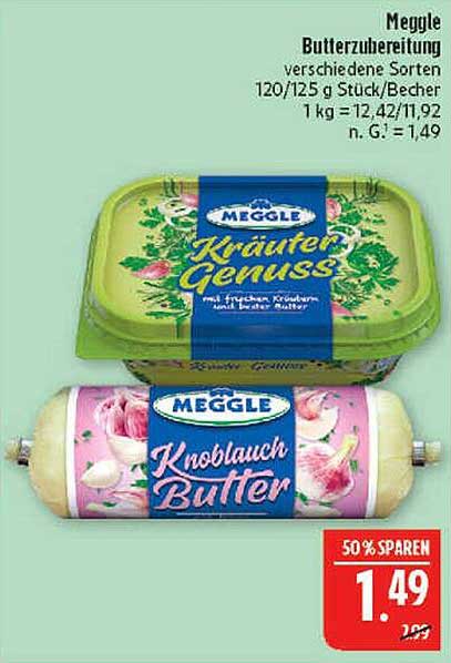 Meggle Butterzubereitung verschiedene Sorten 120/125 g Stück/Becher