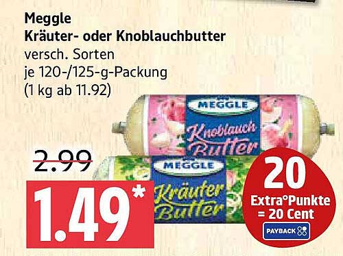 Meggle Kräuter- oder Knoblauchbutter 120-/125-g-Packung