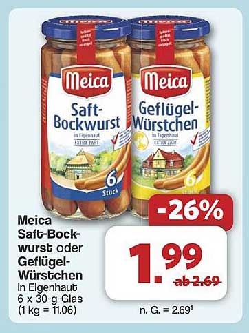 Meica Saft-Bockwurst oder Geflügel-Würstchen 6 x 30-g-Glas