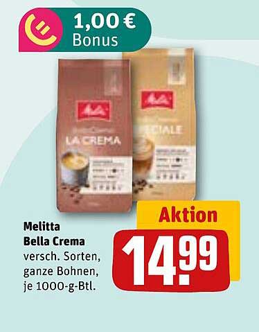Melitta Bella Crema - ganze Bohnen, verschiedene Sorten, je 1000-g-Btl.