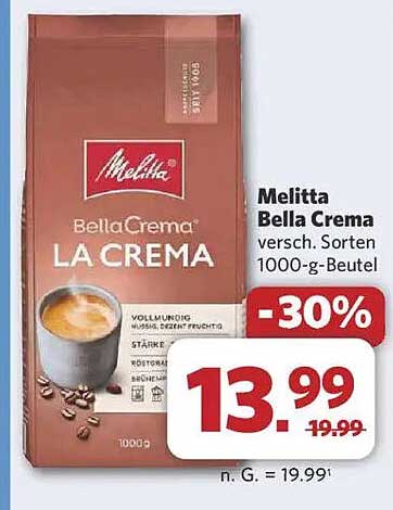 Melitta Bella Crema La Crema 1000-g-Beutel - 30% Rabatt
