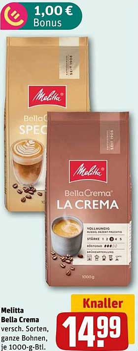 Melitta Bella Crema, verschiedene Sorten, ganze Bohnen, je 1000-g-Btl.