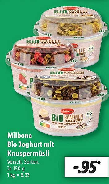 Milbona Bio Joghurt mit Knuspermüsli – Verschiedene Sorten