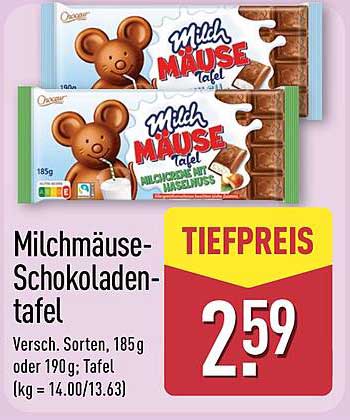 Milchmäuse-Schokoladentafel, 185 g oder 190 g