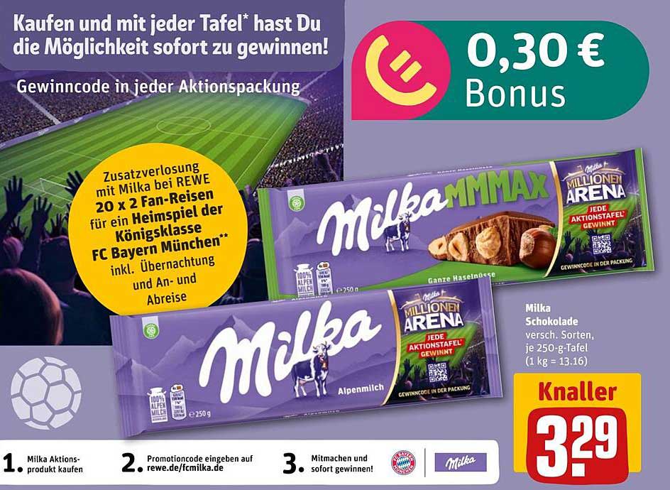 Milka Schokolade 250 g – Aktion im REWE Center