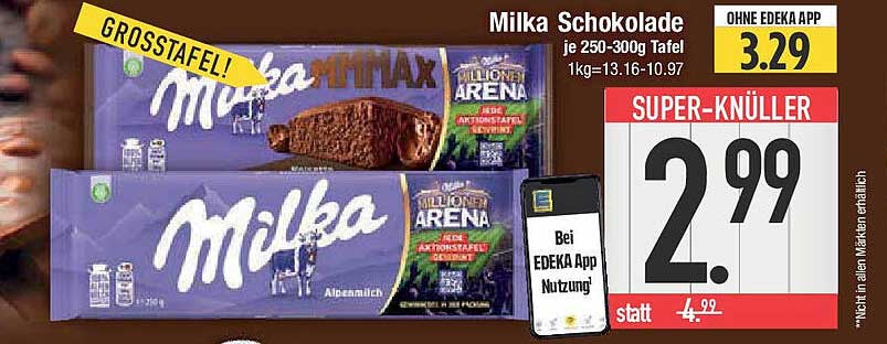 Milka Schokolade je 250-300g Tafel