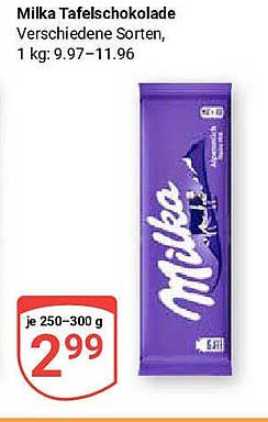 Milka Tafelschokolade, Verschiedene Sorten