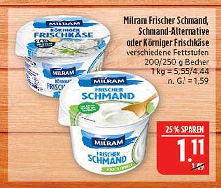 Milram Frischer Schmand, Schmand-Alternative oder Körniger Frischkäse