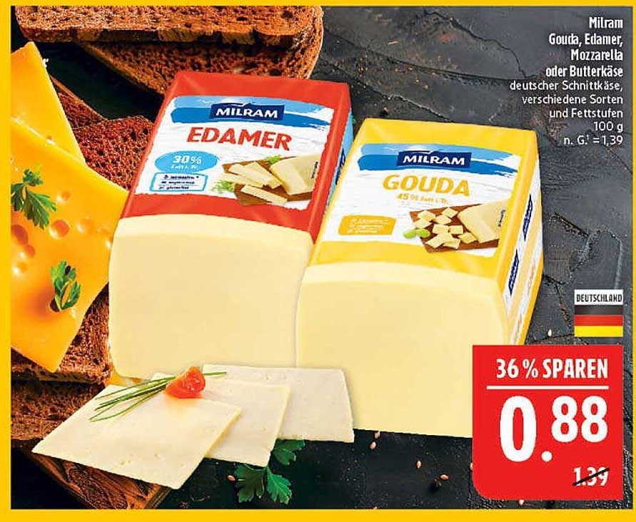 Milram Gouda, Edamer, Mozzarella oder Butterkäse 100 g