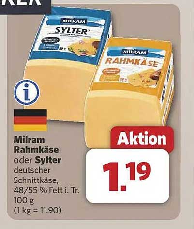 Milram Rahmkäse oder Sylt er - Deutscher Schnittkäse, 100 g
