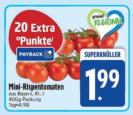 Mini-Rispentomaten 400g aus Bayern, Kl. I für nur 1,99 €