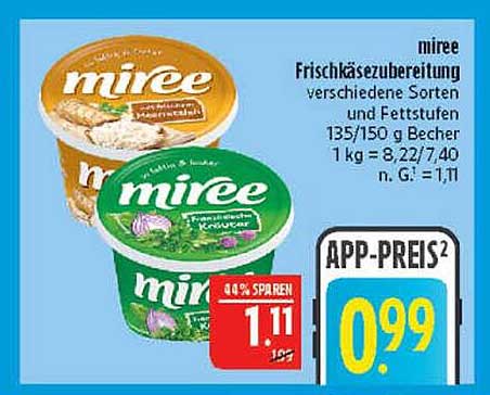 miree Frischkäsezubereitung verschiedene Sorten und Fettstufen 135/150 g Becher
