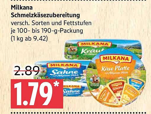 Molkana Schmelzkäsezubereitung - Verschiedene Sorten und Fettstufen