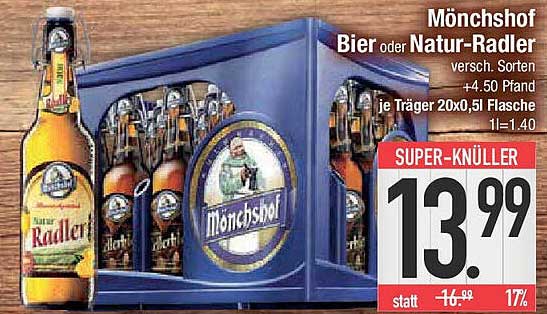 Mönchshof Bier oder Natur-Radler - verschiedene Sorten