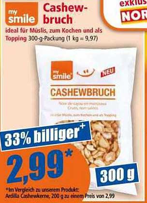 my smile Cashewbruch 300 g - ideal für Müslis, zum Kochen und als Topping