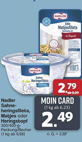Nadler Sahneheringsfilets, Matjes oder Heringstopf 300/400-g-Packung/Becher