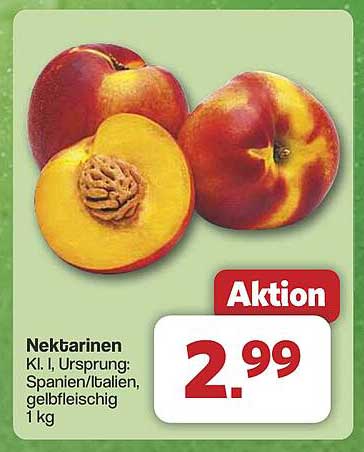 Nektarinen Kl. I, Herkunft: Spanien/Italien, gelbfleischig, 1 kg