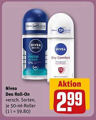 Nivea Deo Roll-On verschiedene Sorten, je 50-ml-Roller