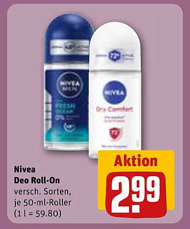 Nivea Deo Roll-On verschiedene Sorten, je 50-ml-Roller
