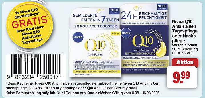 Nivea Q10 Anti-Falten Tagespflege oder Nachtpflege 50 ml