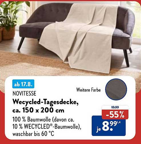 Novitesse Wecycled-Tagesdecke, ca. 150 x 200 cm