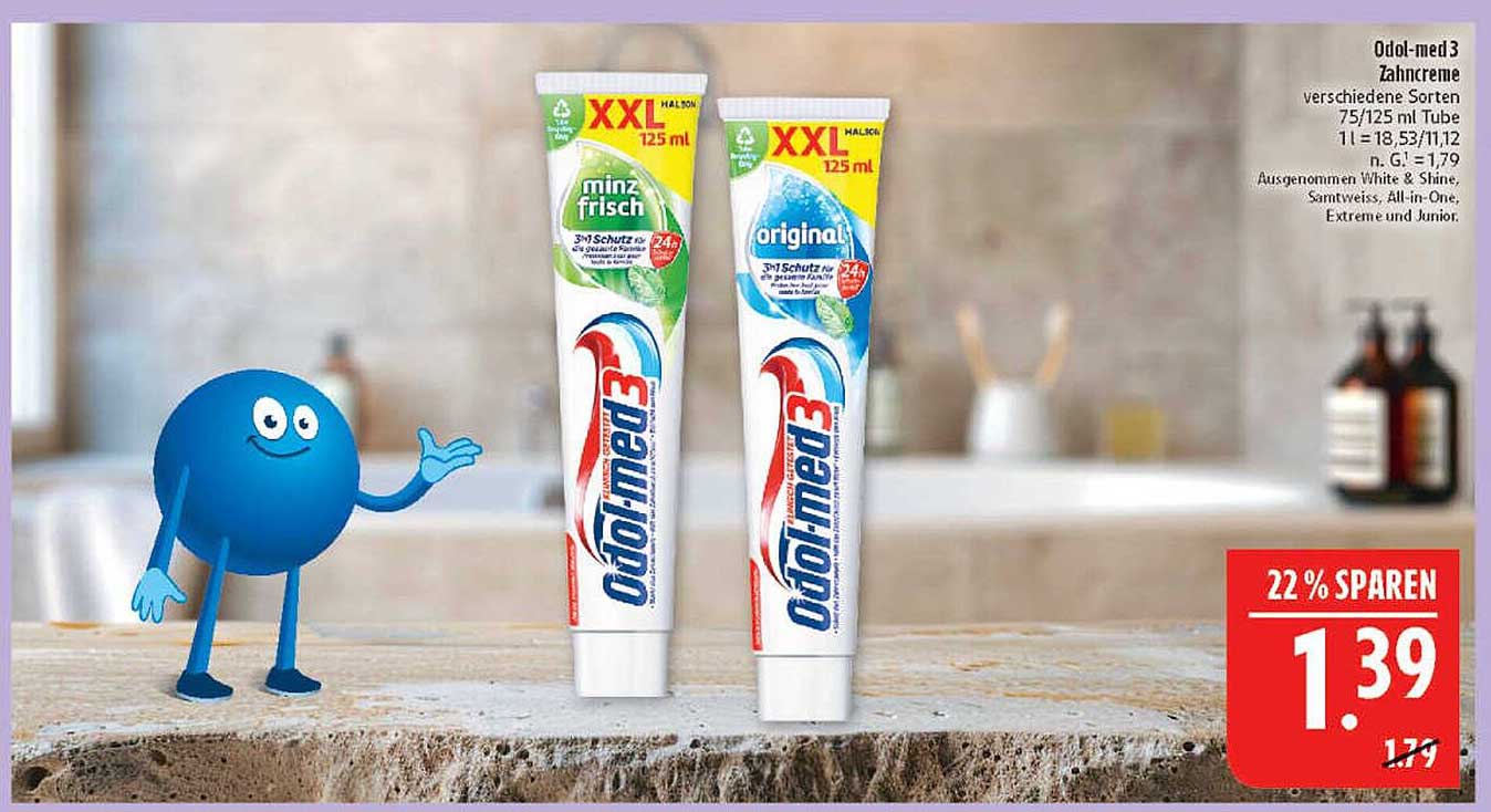 Odol-med 3 Zahnpasta verschiedene Sorten 125 ml im Angebot