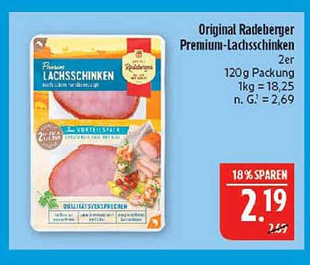 Original Radeberger Premium-Lachsschinken 2er 120g Packung