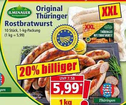 Original Thüringer Rostbratwurst – 10 Stück, 1-kg-Packung