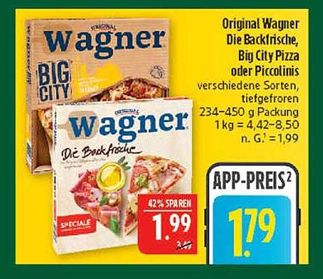 Original Wagner Die Backfrische, Big City Pizza oder Piccolinis - tiefgefroren