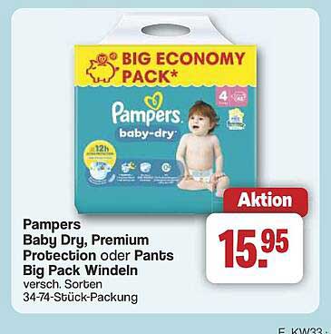 Pampers Baby Dry, Premium Protection oder Pants Big Pack Windeln - Aktionsangebot!