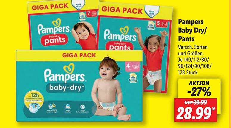 Pampers Baby Dry/Pants Giga Pack – Aktion -27%