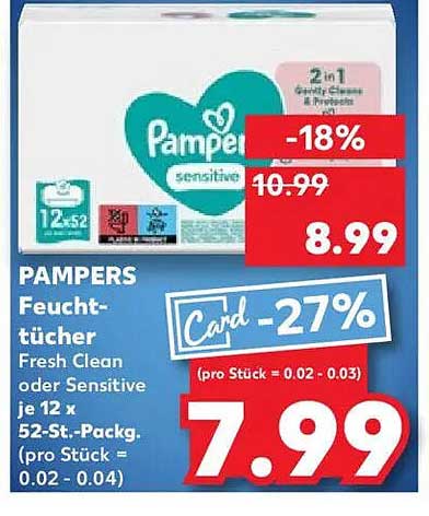 PAMPERS Feuchttücher Fresh Clean oder Sensitive je 12 x 52-St.-Pack