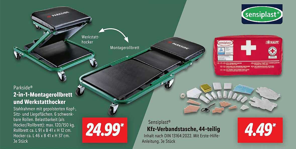 Parkside® 2-in-1-Montagerollbrett und Werkstatthocker