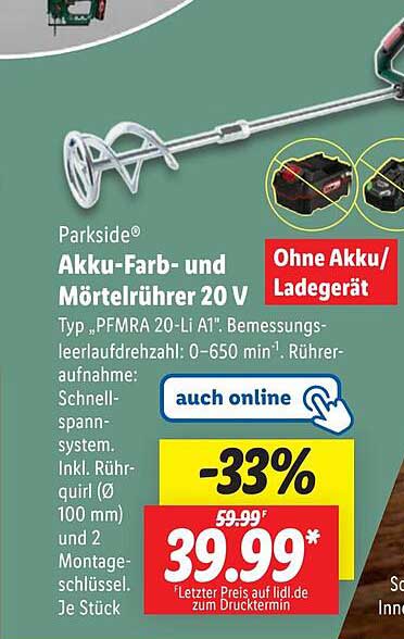 Parkside® Akku-Farb- und Mörtelrühger 20 V