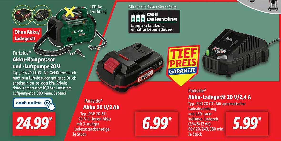 Parkside® Akku-Kompressor und -Luftpumpe 20 V