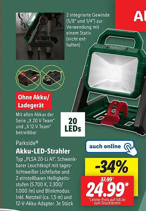 Parkside® Akku-LED-Strahler Typ PLSA 20-Li A1 *