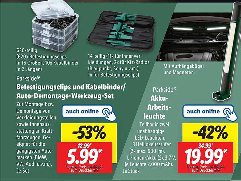 Parkside® Befestigungsclips und Kabelbinder/Auto-Demontage-Werkzeug-Set