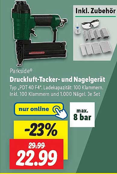 Parkside® Druckluft-Tacker- und Nagelgerät Typ „PDT 40 F4“