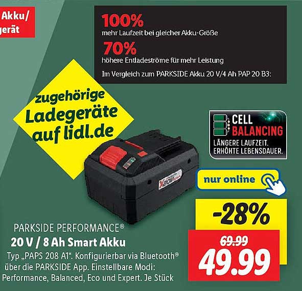 PARKSIDE PERFORMANCE® 20 V / 8 Ah Smart Akku
