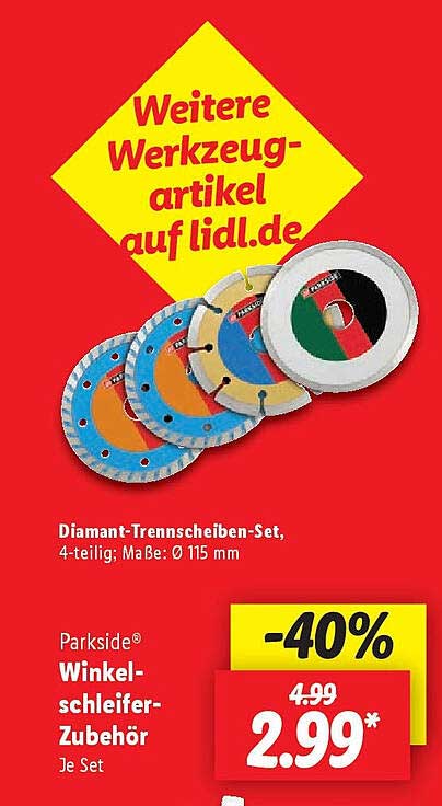 Parkside® Winkelschleifer-Zubehör, Diamant-Trennscheiben-Set, 4-teilig